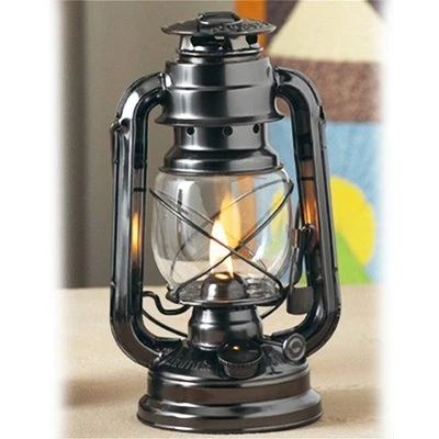 9-Inch Black Metal Farmer's Oil Lantern with Glass Globe and Carry Handle