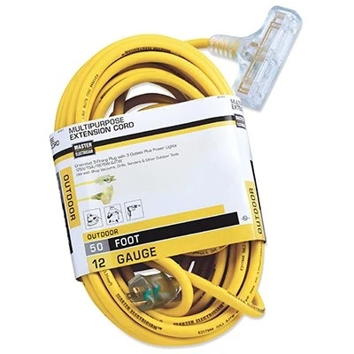 50-Foot Yellow 3-Outlet Extension Cord 12/3 SJTW Heavy Duty