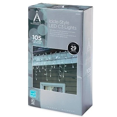 LED Icicle Lights, Cool White, 105 Ct.