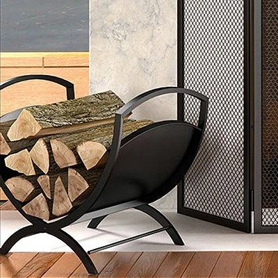 Fireplace Log Bin with Pan, Durable Metal Construction for Wood Storage