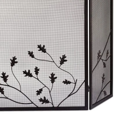 Three-Panel Natural Brown Oak Leaf Fireplace Screen 32 by 50 Inches