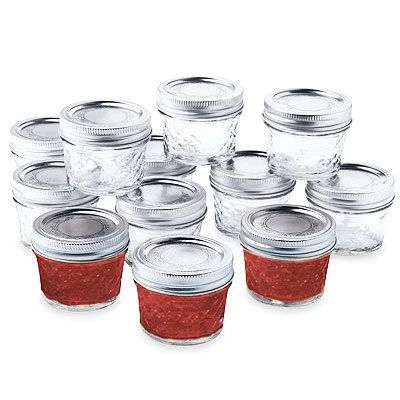 Quilted Glass Crystal Jelly Jars with Lids, Regular-Mouth, 4 oz., 12-Pk