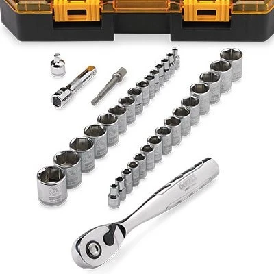 34-piece Socket Set, 1/4 & 3/8-inch Drive With Ratchet And Case