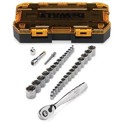 34-piece Socket Set, 1/4 & 3/8-inch Drive With Ratchet And Case