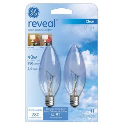 Reveal Chandelier Light Bulb, Blunt Tip, 40-Watts