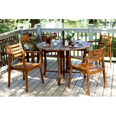 Folding Eucalyptus Wood Patio Table, 48 Inch Round, Weather Resistant Outdoor Furniture