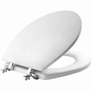 Round Closed Front White Toilet Seat With Chrome Hinges, Model 44cp-000