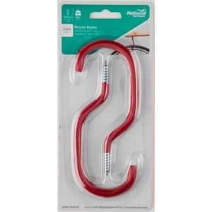 Bicycle Hook, Red Vinyl-Coated Steel, 4 In.