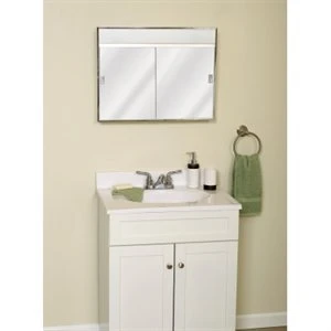 Lighted Medicine Cabinet with Sliding Door, White Steel, 23 and 3/8 Inches by 18 and 1/8 Inches