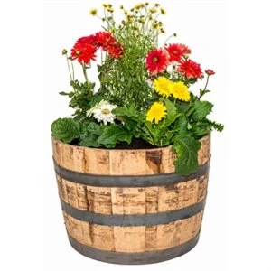 Half Wood Barrel Planter, Oak