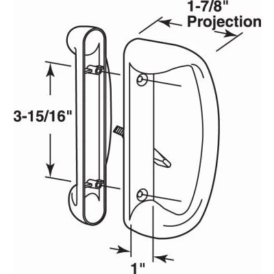 White Diecast Sliding Glass Door Handle Set with Mortise Lock, 3 and 15 Sixteenths Inches