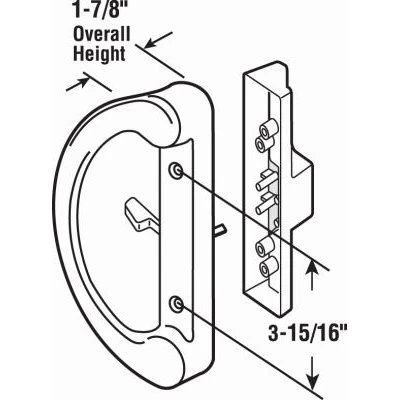 White Diecast Sliding Patio Door Handle Set Mortise Style Non-Keyed