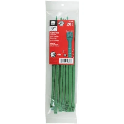 Cable Ties, Green, 8-In., 20-Pk.
