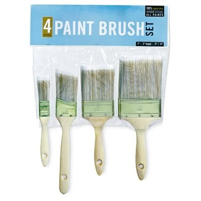 Four Piece Deluxe Varnish and Sash Paint Brush Set for Precision Painting