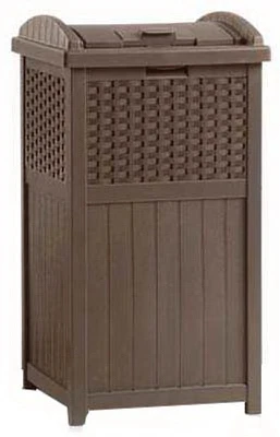 Trash Can Hideaway Brown Wicker-Look Resin Outdoor Storage Container