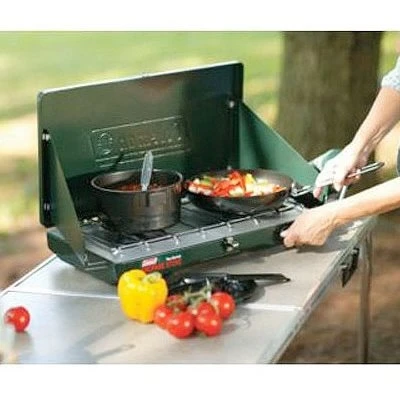 2-Burner Portable Propane Stove with Adjustable Heat Controls and Wind Guards