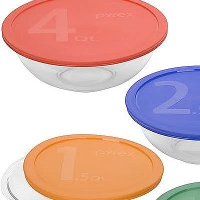 Eight Piece Mixing Bowl Set with Colored Lids for Easy Identification