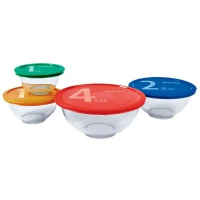 Eight Piece Mixing Bowl Set with Colored Lids for Easy Identification