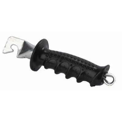 Old Ironsides Electric Fence Gate Handle with Spring Mechanism, Steel Construction, Black Insulated Grip