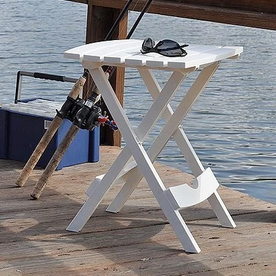 Quik Fold White Resin Patio Side Table, Lightweight and Foldable Design