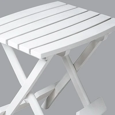 Quik Fold White Resin Patio Side Table, Lightweight and Foldable Design