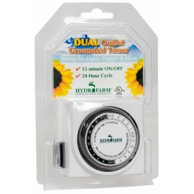 Hydroponic Lighting Timer with Dual Outlets, Analog Dial Control