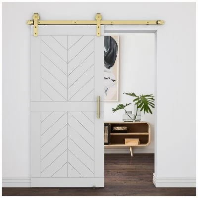 Designer Interior Sliding Barn Door Kit with Soft Close, Brushed Gold Finish, 76 Inches