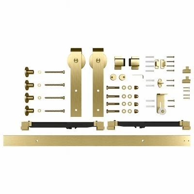 Designer Interior Sliding Barn Door Kit with Soft Close, Brushed Gold Finish, 76 Inches