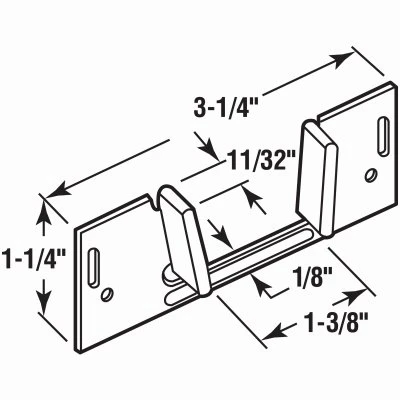 Sliding Pocket Door Bottom Guide, Steel w/Plastic Guides, 1-3/8 x 1-1/4 In.
