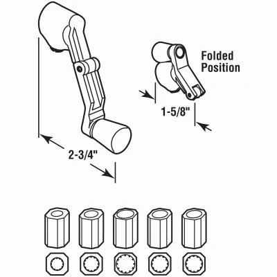 Universal Folding Crank Handle for Casement Windows, Diecast Metal, White Finish