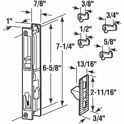 White Diecast Sliding Patio Door Latch Flush Mounted 7 and 1 Quarter Inch
