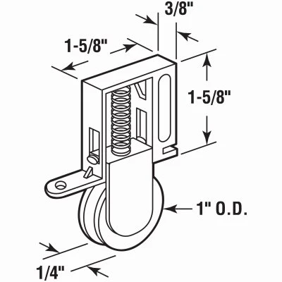 Screen Door Roller Assembly for Academy and Uni-Fit Doors, 1 In. Nylon Roller, 2-Pk.