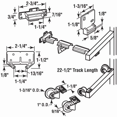 Drawer Track Repair Kit, Metal Track, 22-1/2 In.