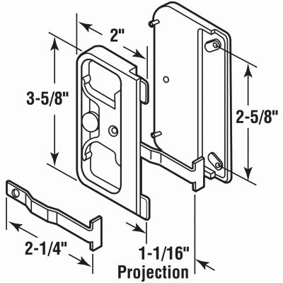 Screen Door Latch and Pull, Mortise Style, Black Plastic