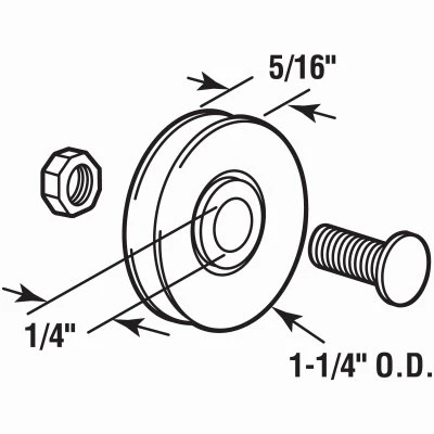 Sliding Door Roller, Unfinished Steel, 1/4 In. ID x 1-1/4 In. OD, 2-Pk.