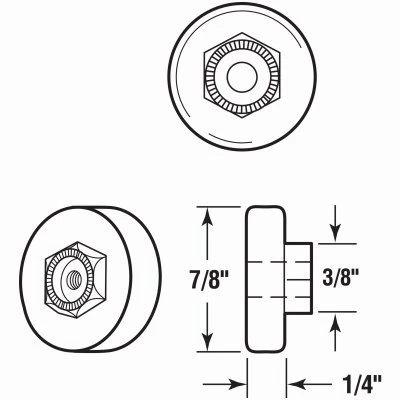 Flat Roller Ball Bearing Tub Enclosure, Threaded Hex Hub, 7/8 In., 2-Pk.