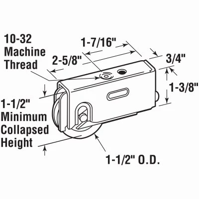 Steel Roller Assembly with Ball Bearing and Plain Back Housing for Air Control, Howmet, Krestmark Doors, 1-1/2 In.