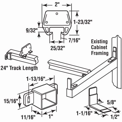 Drawer Track Repair Kit, Wood, 24 In.