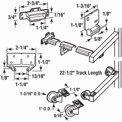 Drawer Track Repair Kit, Metal Track, 22-1/2 In.