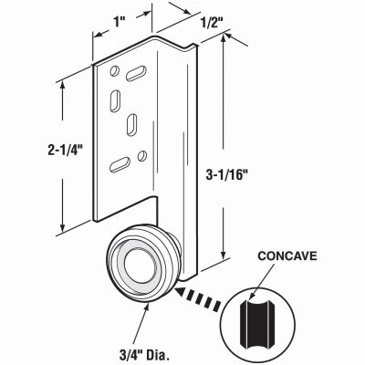 Steel Drawer Track Center Roller Assembly, 3/4 In. Wheel, Concave Edge, 2-Pk.