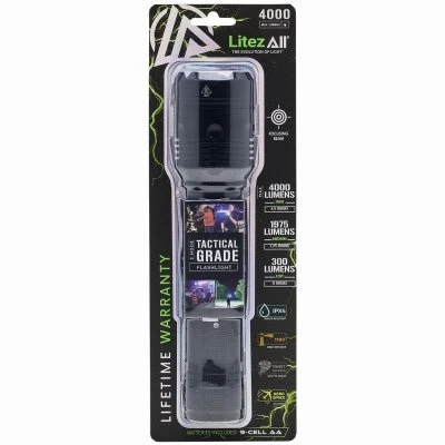 Nearly Invincible Tactical Flashlight with Flood and Focus Beams, 4000 Lumens Brightness