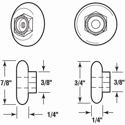 Tub Enclosure Shower Door Rollers, 3/4 and 7/8 In. Round, 2-Pk.