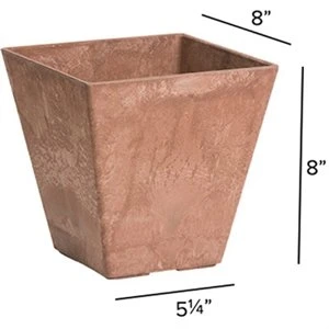 ArtStone Ella Water-Minder Planter, Plastic, Rust Square, 8 Inch Square