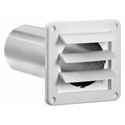 4 Inch Louvered Dryer Vent Hood With 11 Inch Tail Pipe, White Plastic