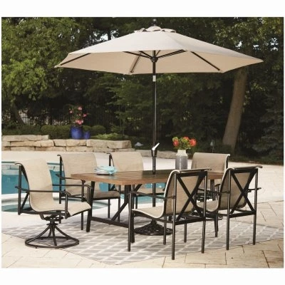 Eastport Slat Top Patio Dining Table, Two-Tone Aluminum Frame, 40 by 70 Inches