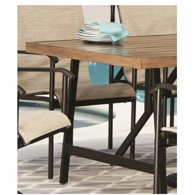Eastport Slat Top Patio Dining Table, Two-Tone Aluminum Frame, 40 by 70 Inches