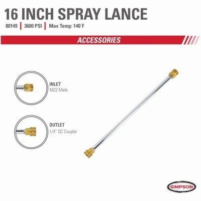 Pressure Washer Spray Wand with 3,400 PSI Rating, 1/4 Inch Coupler, 16 Inch Length