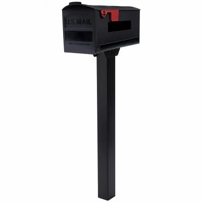 Patriot Medium Size Post-Mount Mailbox in Black Durable Plastic