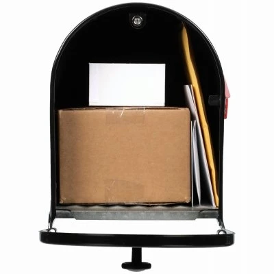 Outback Large Post-Mount Mailbox with Double Doors, Black Steel Construction