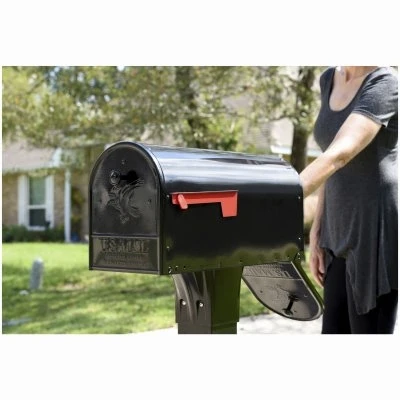 Outback Large Post-Mount Mailbox with Double Doors, Black Steel Construction